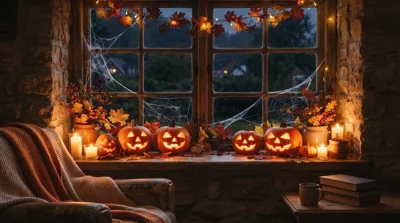 Decoração de Halloween na janela