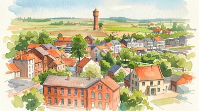 Pintura em aquarela de vila europeia