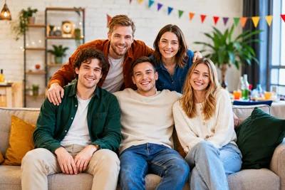 Grupo de amigos em ambiente doméstico