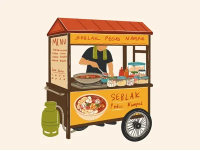 Ilustração de carrinho de comida de rua seblak