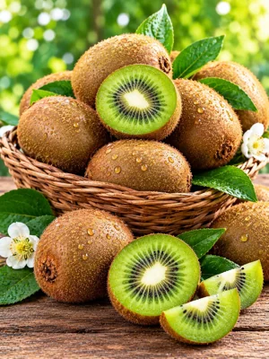 Kiwis frescos em cesta
