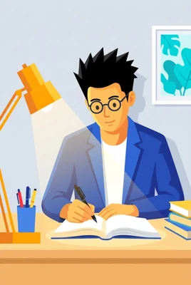 Homem estudando na escrivaninha