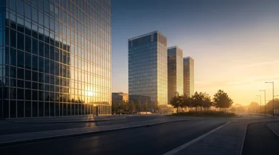 Edifícios modernos ao pôr do sol